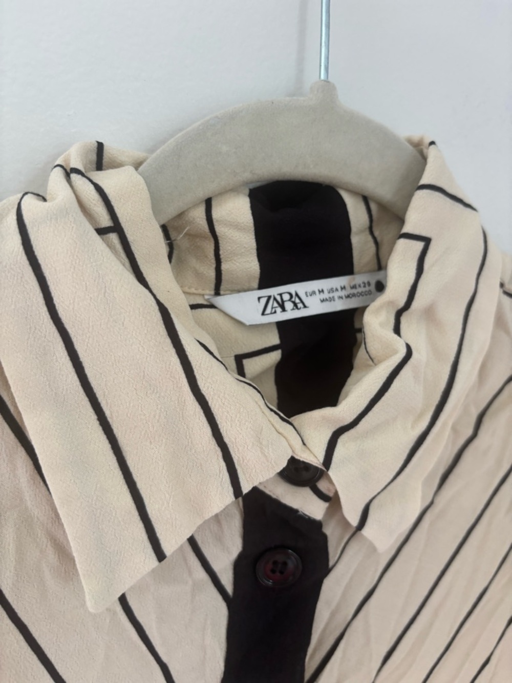 Zara Medium Striped Long Button-Front Dress in Cream and Black - Picture 5 of 6
